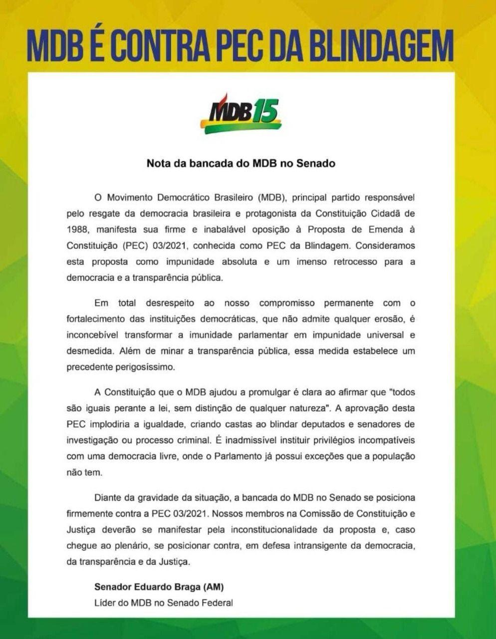 MDB E CONTRA PEC DA BLINDAGEM