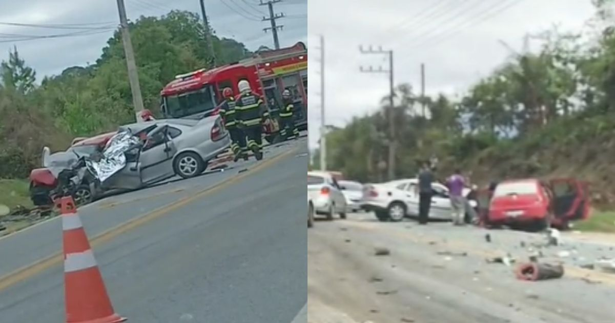 VÍDEO: colisão brutal na BR-280 deixa motorista morto e destrói três veículos em Jaraguá do Sul