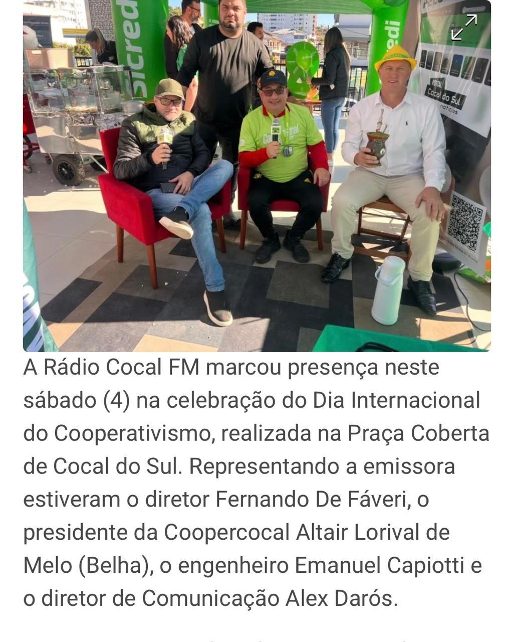 Rádio Cocal FM acompanha de perto a celebração do Dia Internacional do Cooperativismo em Cocal do Sul