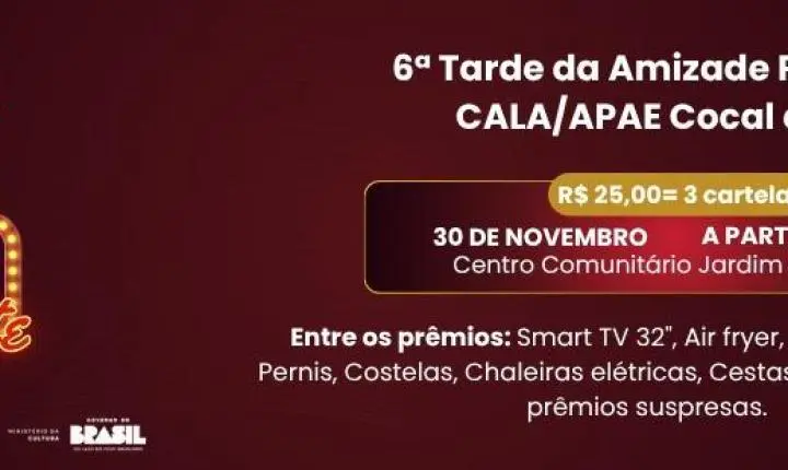 Bingo beneficente da APAE promete diversão e solidariedade em Cocal do Sul