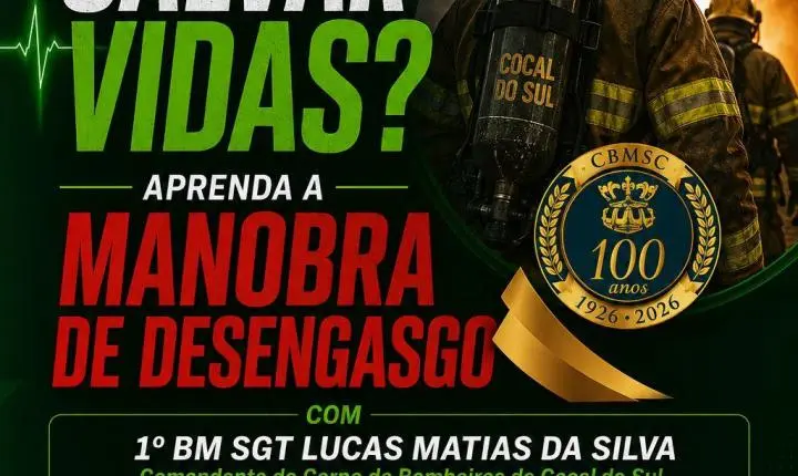 Rádio Cocal FM promove treinamento gratuito de manobra de desengasgo em Cocal do Sul Capacitação será realizada no dia 18 de junho, em parceria com o Corpo de Bombeiros Militar de Santa Catarina, Cooper Cocal e Rotary Club